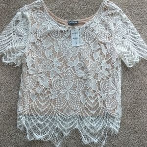 Express sz sm white lace top